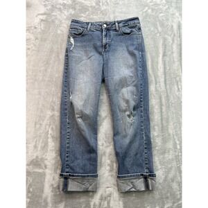 NYDJ Jeans Womens Sz 8 Blue Boyfriend Crop Distressed Stretch Faded Denim Pants